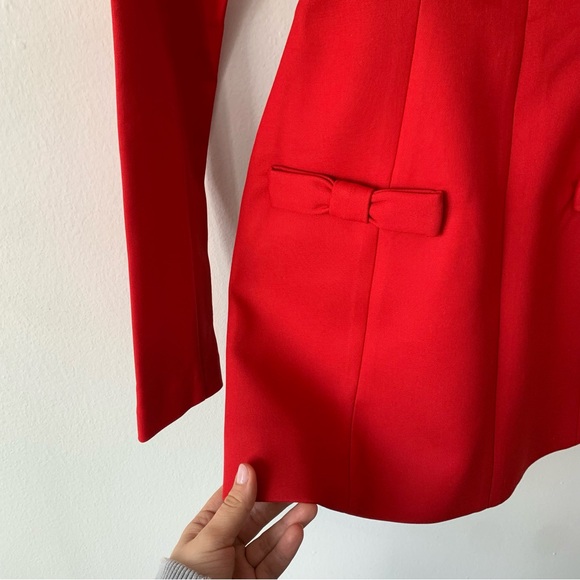 NWT Helsa Parasol Ribbon Bow Long Sleeve Mini Dress Lipstick Red - Picture 10 of 14